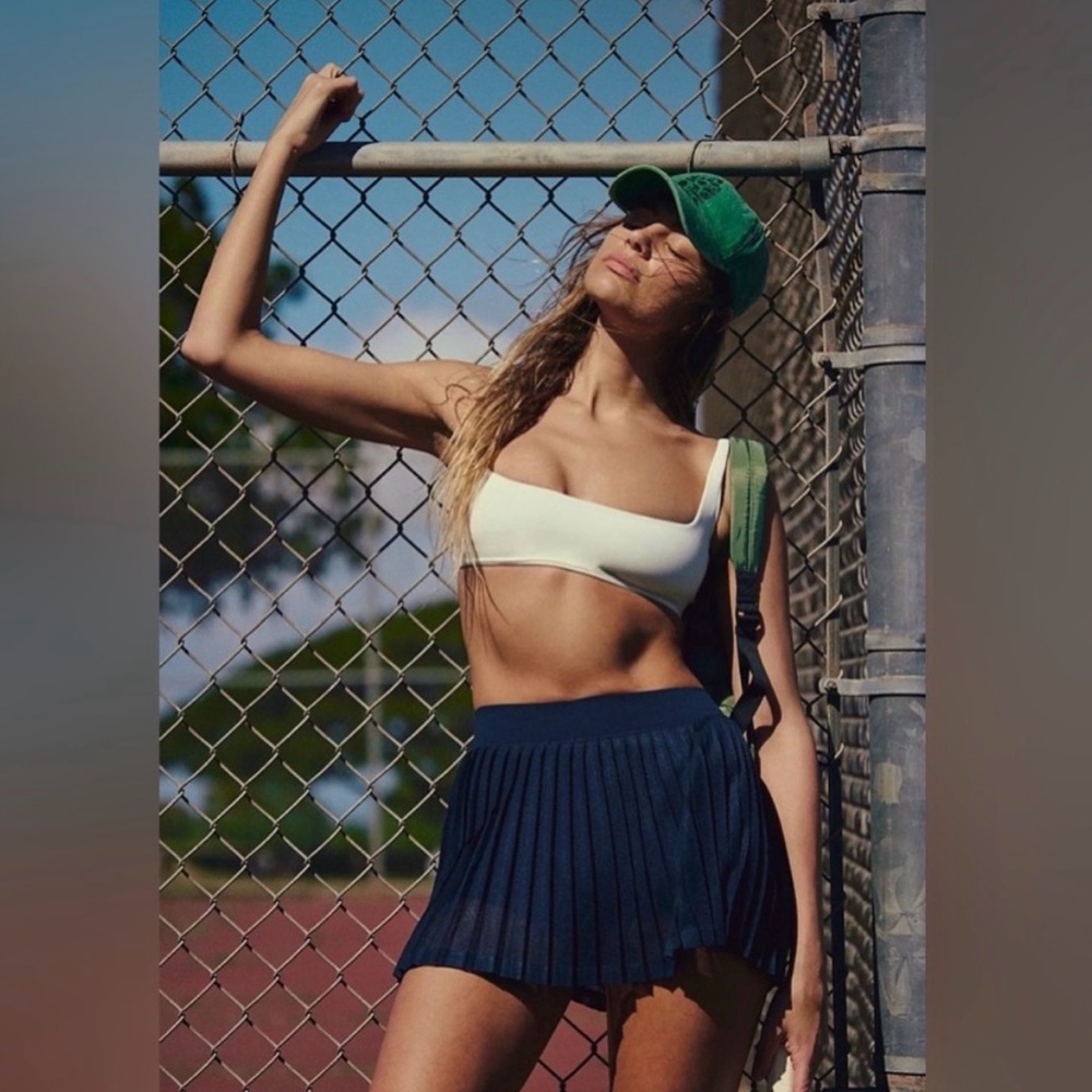FP Movement by Free People Navy Rally Ruffle Mini Skirt (pleated)